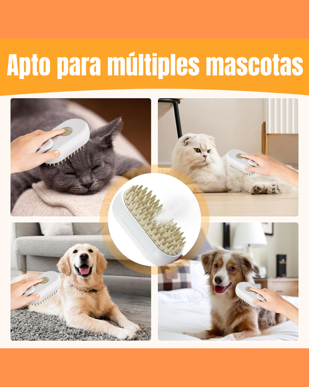 CEPILLO A VAPOR 3 EN 1 - Limpia, Masajea y Desenreda - Pelaje sano y sin enredos