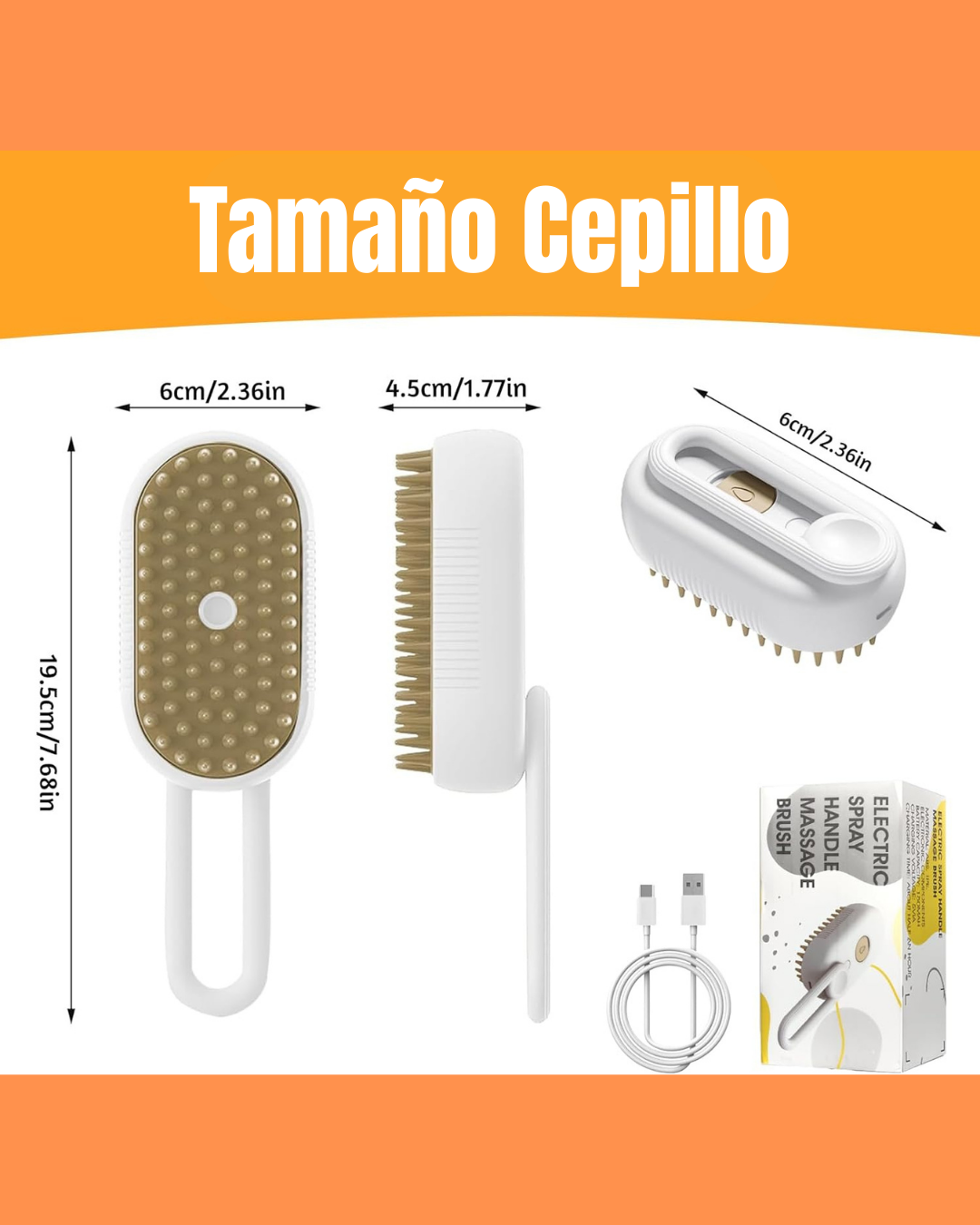CEPILLO A VAPOR 3 EN 1 - Limpia, Masajea y Desenreda - Pelaje sano y sin enredos