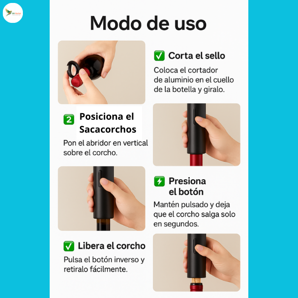 SACACORCHOS AUTOMÁTICO - Descorcha sin fuerza ni complicaciones - Degusta tu vino en 10 segundos
