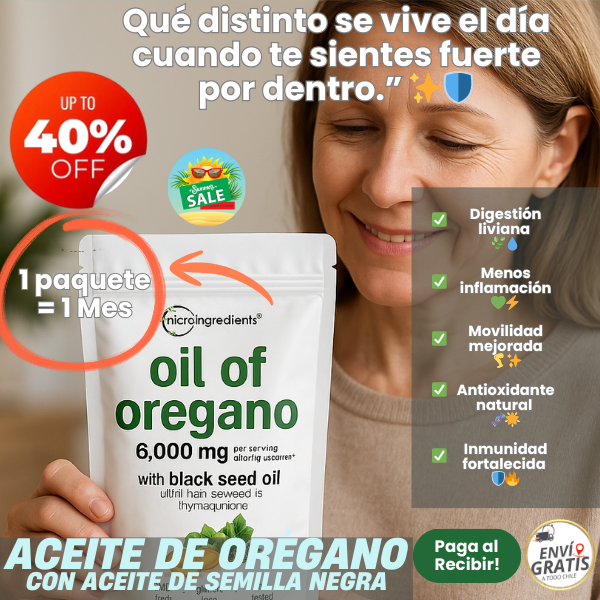 Aceite de Orégano (Cápsulas Softgel - 6000 Mg 60 unidades) - Antioxidante y Antiinflamatorio - Mayor bienestar corporal en 14 días 🌿💚