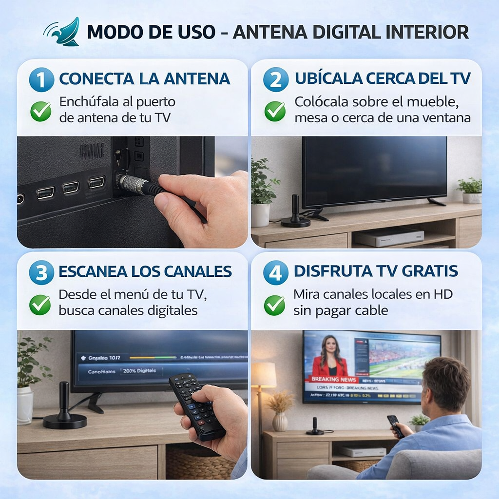 📡  Antena TV Digital Compacta – Sintoniza canales HD de señal abierta – Sin Pagar Cable Mensual