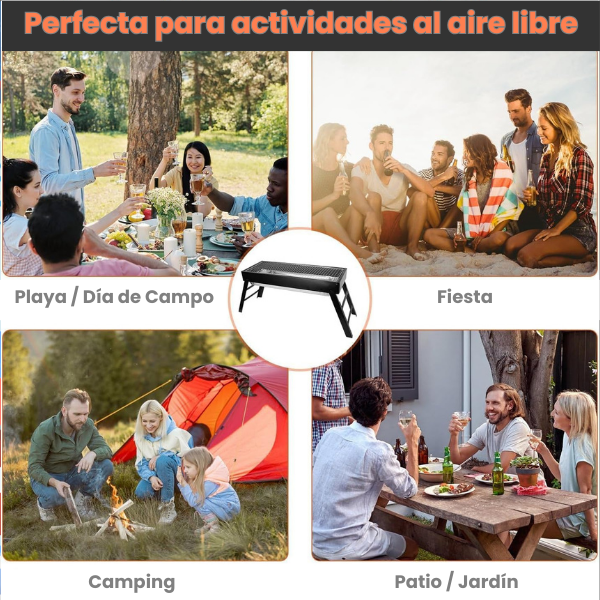 PARRILLA PORTÁTIL PLEGABLE DE ACERO - Asados a carbón en cualquier lugar - No Dependes de Gas ni de Enchufes