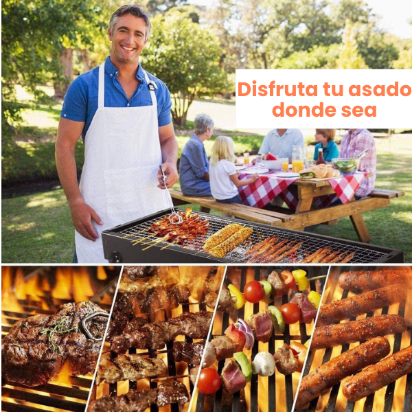 PARRILLA PORTÁTIL PLEGABLE DE ACERO - Asados a carbón en cualquier lugar - No Dependes de Gas ni de Enchufes