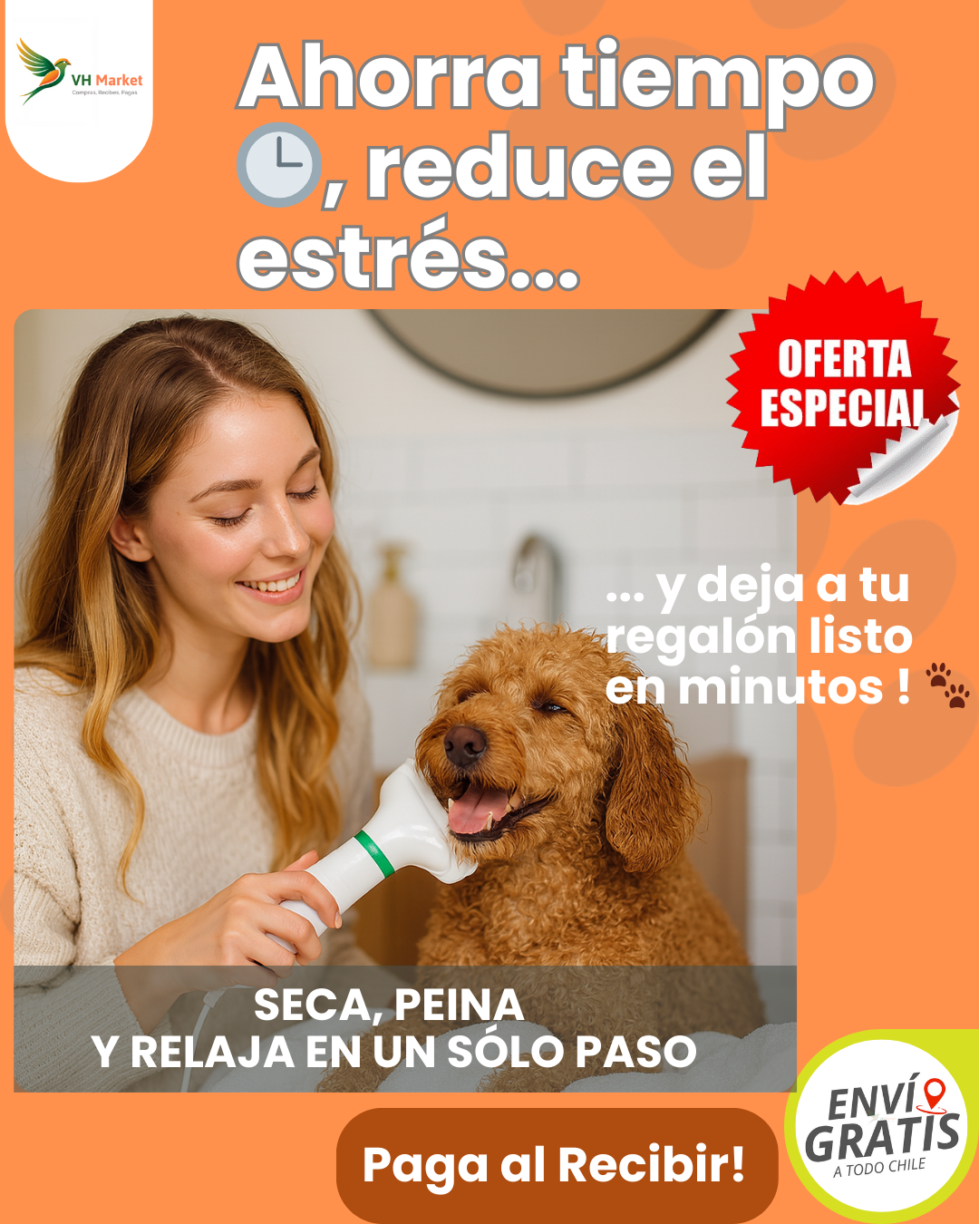 CEPILLO SECADOR 2 EN 1 - Tu mascota limpia y tranquila después de cada baño
