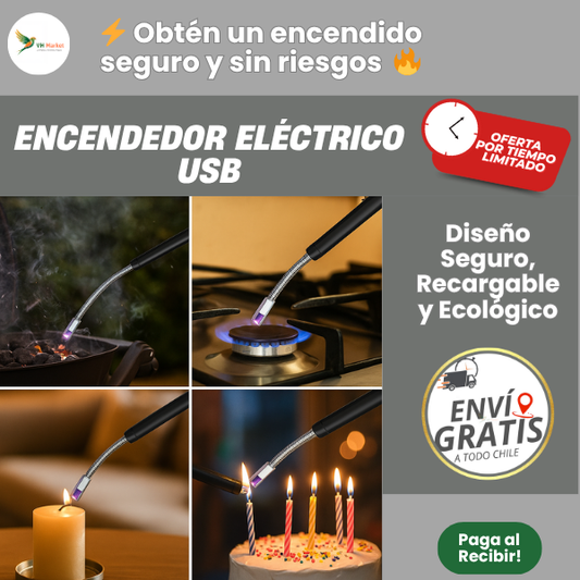 ENCENDEDOR ELÉCTRICO ANTIVIENTO - Enciende sin llama ni gas - Protege tu hogar y el medio ambiente