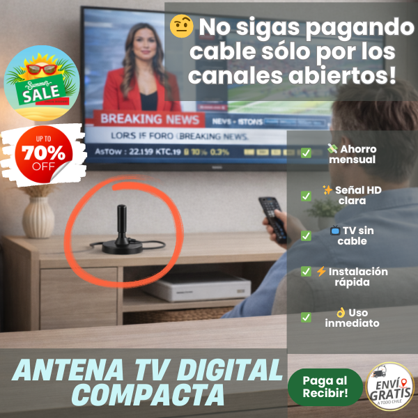 📡  Antena TV Digital Compacta – Sintoniza canales HD de señal abierta – Sin Pagar Cable Mensual