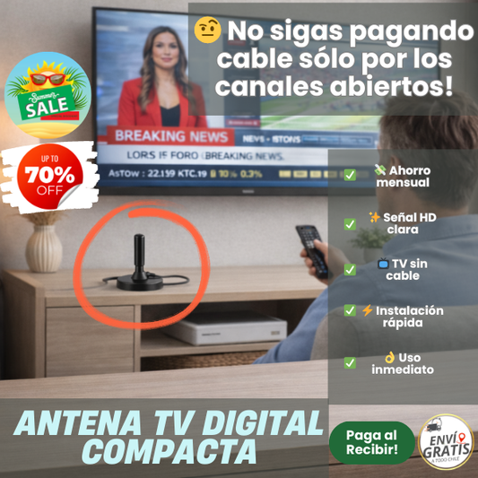 📡  Antena TV Digital Compacta – Sintoniza canales HD de señal abierta – Sin Pagar Cable Mensual