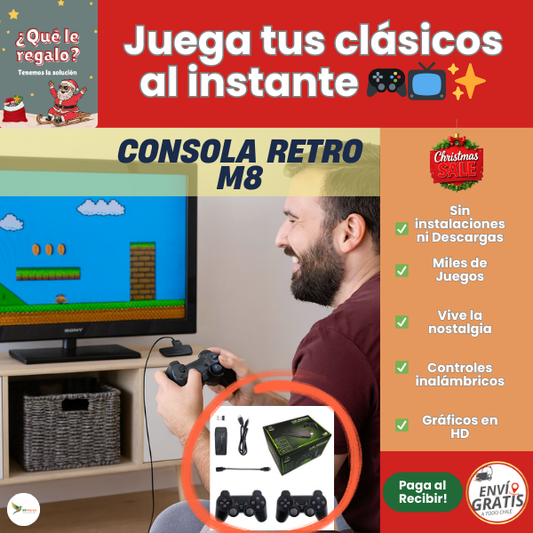 🕹️ CONSOLA DE JUEGOS RETRO M8 – Miles de Juegos Preinstalados – Entretenimiento Nostálgico al Momento