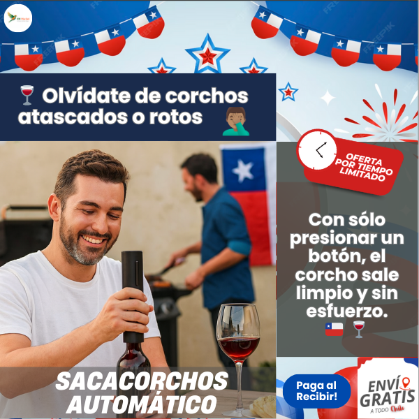 SACACORCHOS AUTOMÁTICO - Descorcha sin fuerza ni complicaciones - Degusta tu vino en 10 segundos