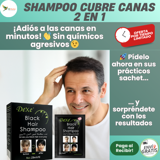 SHAMPOO CUBRE CANAS 2 EN 1 - Cubre y Nutre - Adiós a las canas en 5 minutos sin químicos agresivos
