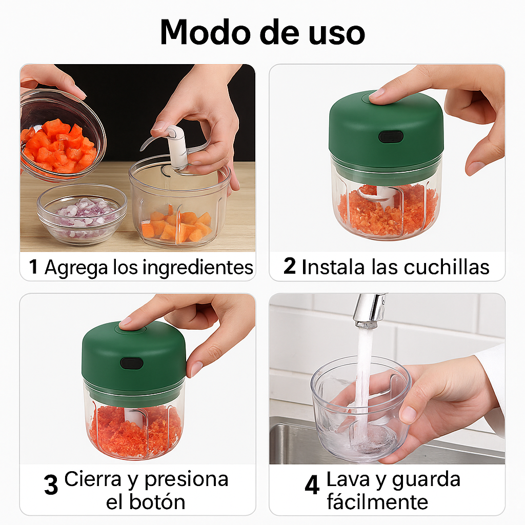 Mini Picadora USB Portátil - Ahorra Tiempo al Cocinar 🕒 Sin complicaciones⚡