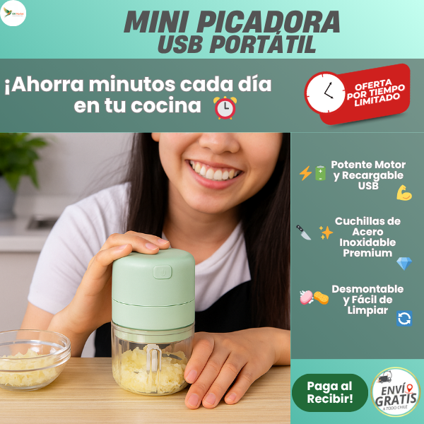 Mini Picadora USB Portátil - Ahorra Tiempo al Cocinar 🕒 Sin complicaciones⚡
