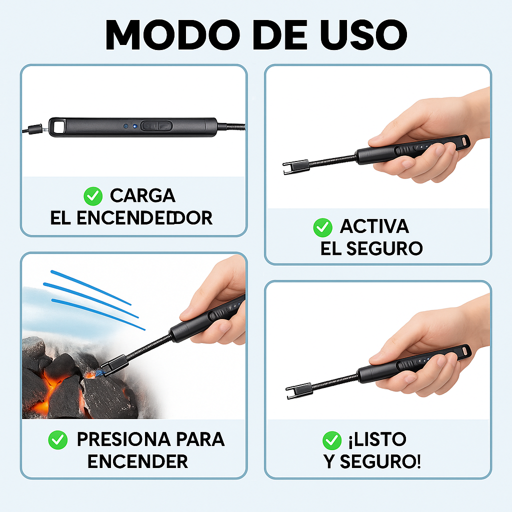ENCENDEDOR ELÉCTRICO ANTIVIENTO - Enciende sin llama ni gas - Protege tu hogar y el medio ambiente