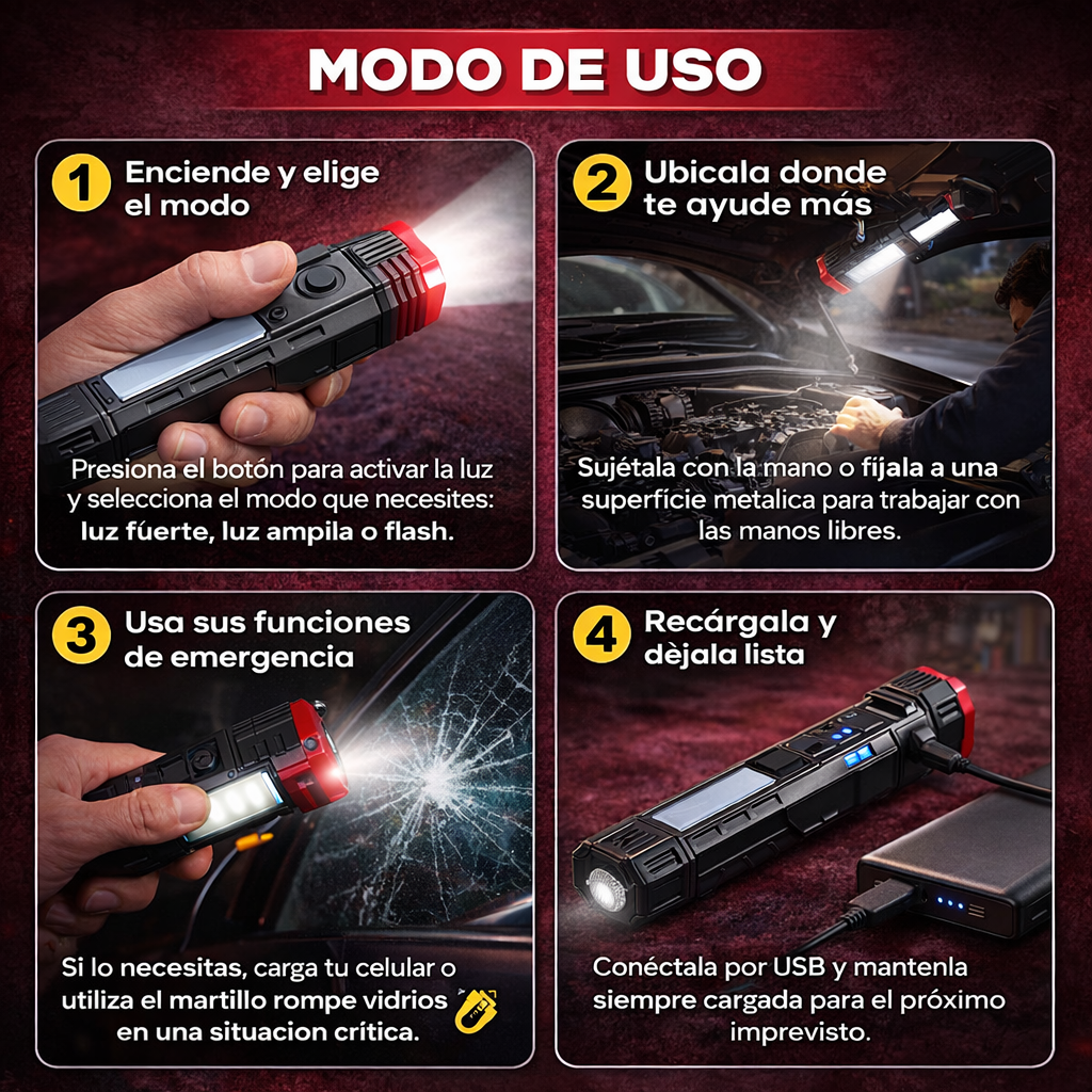 Linterna 4 en 1 "SafeNight Pro" - Más que una Linterna, una Herramienta confiable ante emergencias