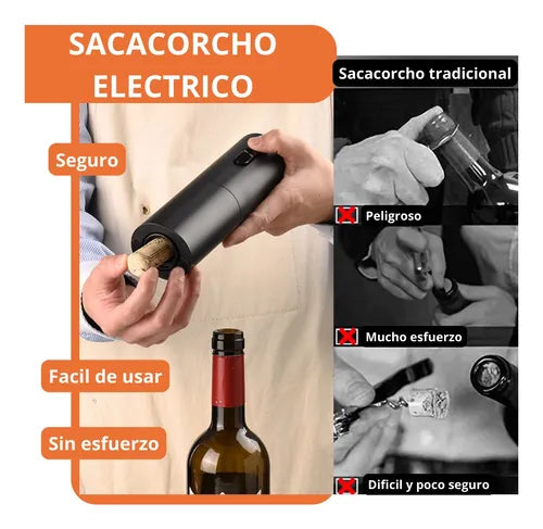 SACACORCHOS AUTOMÁTICO - Descorcha sin fuerza ni complicaciones - Degusta tu vino en 10 segundos